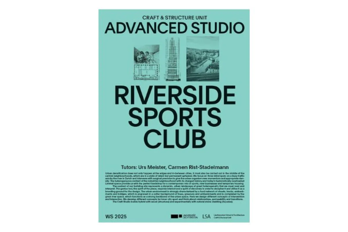 Türkisfarbenes Poster zum Entwurfsstudio Craft and Structure vom Wintersemester 2025/26