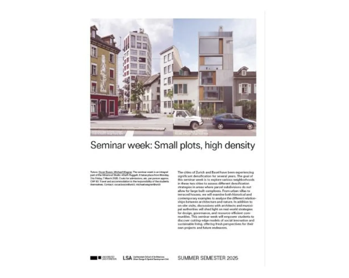 Plakat zu einer Exkursion mit dem Titel "Small plots, high density"