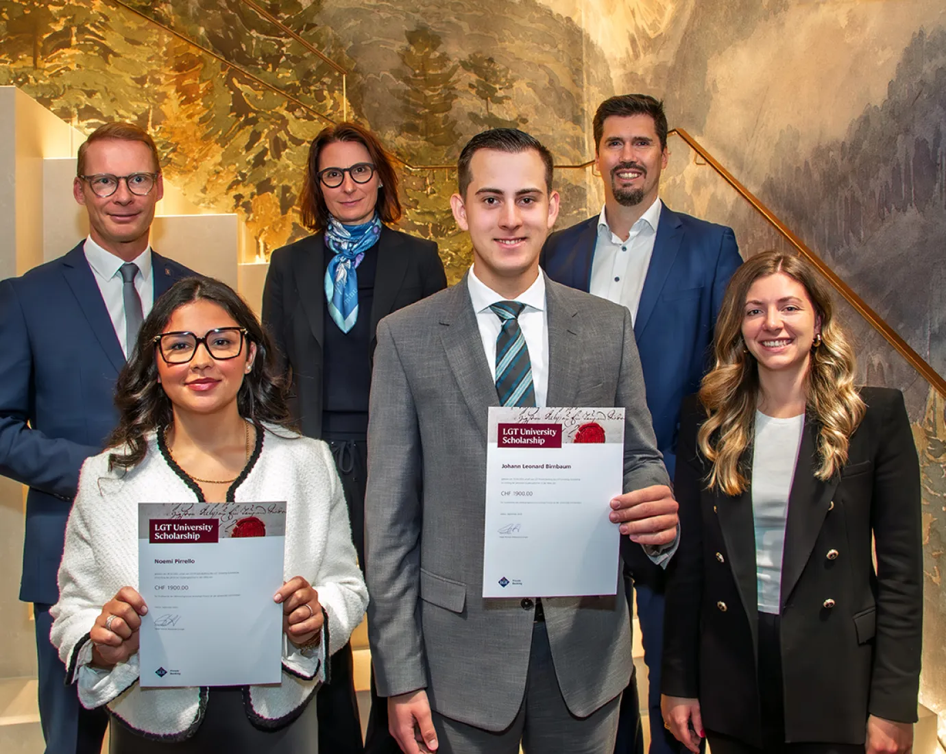 LGT scholarship holders with representatives from LGT and the university.