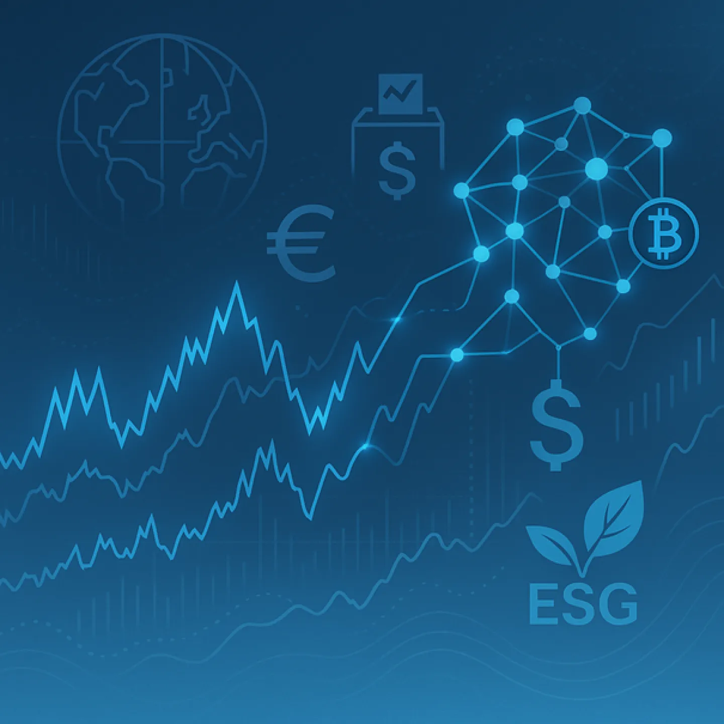 Finacial Economics Graphik mit Währungszeichen und Graphen