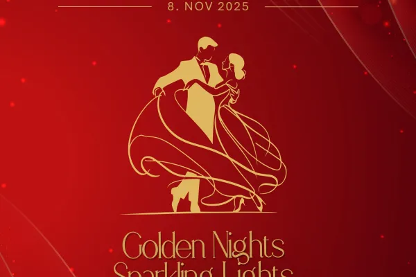 Universitätsball Liechtenstein am 8. November 2025 im Ballenlager Vaduz. Motto: Golden Nights, Sparkling Lights. Mehr Infos: uni.li/uniball.