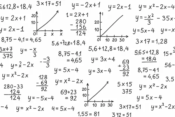 Handgeschriebene mathematische Gleichungen und Diagramme auf weißem Hintergrund, genutzt im Studium der Betriebswirtschaftslehre an der Universität Liechtenstein.