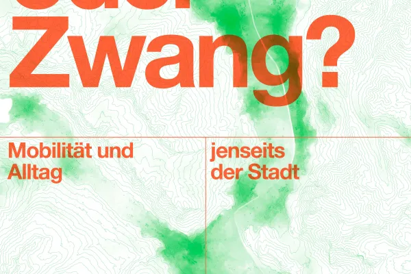 Plakat des Symposiums Freiheit oder Zwang in roter Schrift auf grün/weissem Hintergrund